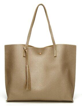 Women's Golden Soft Faux Leather Tassel Style Handbag Tote Shoulder Bag